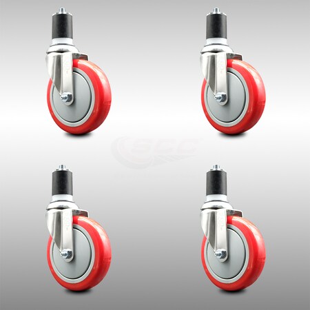 Service Caster 5 Inch 316SS Red Polyurethane Swivel 1-7/8 Inch Expanding Stem Caster Set SCC SCC-SS316EX20S514-PPUB-RED-178-4